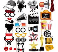 Dusenly Lot de 31 accessoires de photomaton hollywoodien style hollywoodien pour soirée de cinéma, fête d'anniversaire, mariage, enterrement de vie de jeune fille