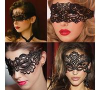 Dusenly Lot de 4 masques vénitiens en dentelle noire pour femme - Pour fête, soirée, bal, enterrement de vie de jeune fille, Noir, 12x16