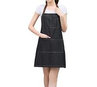 Dusenly Tablier de cuisine unisexe en denim avec poche réglable en jean avec 3 poches pour homme et femme pour cuisine, jardin et restaurant (Noir)