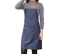 Dusenly Tablier de cuisine unisexe en jean avec poche réglable en denim avec 3 poches pour homme et femme, cuisine, jardin et restaurant (bleu)