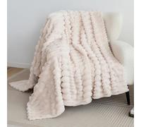 DuShow Couverture polaire en fausse fourrure de lapin, couverture pelucheuse en flanelle douce, moelleuse et chaude, parfaite pour lit, canapé et sofa, beige, 150 x 200 cm