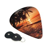 Dusk Tropical Beach Palm Lot de 6 médiators en celluloïd de 0,71 mm d'épaisseur avec support de médiators en cuir, médiators personnalisés pour basse, guitare électrique et acoustique, cadeau pour les
