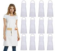 DUSKCOVE Lot de 12 approns unies avec 2 poches - Blanc - Unisexe - Pour cuisine, cuisine, restaurant, barbecue, painting