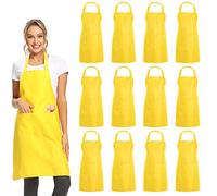 DUSKCOVE Lot de 12 tabliers unis avec 2 poches - Jaune - Tablier commercial unisexe en vrac pour cuisine, restaurant, barbecue, peinture, travaux manuels
