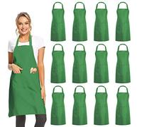 DUSKCOVE Lot de 12 tabliers unis avec 2 poches - Tablier commercial unisexe vert pour cuisine, restaurant, barbecue, peinture, travaux manuels