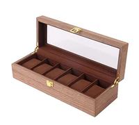 DuskHaven 1 Boîte de Présentation Montre Coffret Rangement Bijoux Organisateur Support 6 Compartiments Bois Verre Velours Adapté pour Cadeau Homme Décoration Ma, B