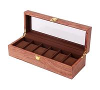 DuskHaven 1 Boîte de Présentation Montre Coffret Rangement Bijoux Organisateur Support 6 Compartiments Bois Verre Velours Adapté pour Cadeau Homme Décoration Ma, C