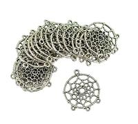 DuskHaven 10/20 Pièces Fleur Dreamcater Connecteur Base Vierge Bijoux à Bricoler Soi-même Trouver, Argent, 34x28mm