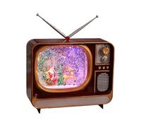DuskHaven Boîte à Musique de Noël En Forme de Télévision Rétro, Boule à Neige Lumineuse à Paillettes Tourbillonnantes, Objet de Collection Comprenant 8 Chansons, Père Noël et élan