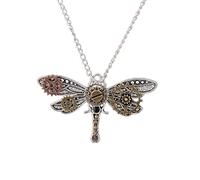 DuskHaven Collier Steampunk Engrenages Collier Vintage Engrenage Collier Papillon Collier Plume Stylé avec Double Chaînes et Pendentif Fantaisie Ajustable pour, Libellule