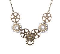 DuskHaven Collier Steampunk Engrenages Collier Vintage Engrenage Collier Papillon Collier Plume Stylé avec Double Chaînes et Pendentif Fantaisie Ajustable pour, Roue 1