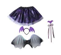 DuskHaven Ensemble D'ailes de Chauve-souris, Jupe Tutu, Coiffe et Bâton pour Enfants pour Le Maquillage Du Spectacle sur Scène, Taille inférieure à 120 cm