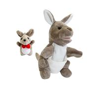 DuskHaven Ensemble de Marionnettes à Main Représentant Une Mère Animal, avec Bouche Ouverte Peluche Douce et Confortable pour Enfants et Adultes, Nœud Papillon Rouge