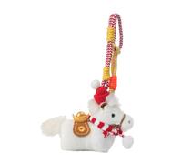 DuskHaven Porte-clés En Peluche Représentant Un Cheval, Pendentif Animal En Fil Doux, Idéal Comme Accessoire de Sac, Portefeuille Ou pour Les Fêtes, Écharpe Rouge et Blanche