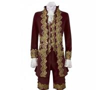 DuskHaven Prince Costume Déguisement Médiéval Ensemble Noble Veste Ornamental Broderie Polyester Style Événement Théâtral Convient pour Halloween Spectacle Cosplay Enfants, Rouge Jujube, 3XL