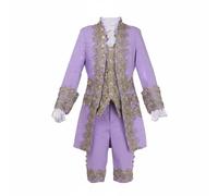 DuskHaven Prince Costume Déguisement Médiéval Ensemble Noble Veste Ornamental Broderie Polyester Style Événement Théâtral Convient pour Halloween Spectacle Cosplay Enfants, Violet, 3XL