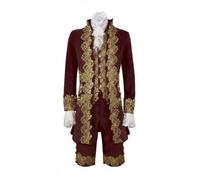 DuskHaven Prince Costume Déguisement Médiéval Ensemble Noble Veste Ornamental Broderie Polyester Style Événement Théâtral Convient pour Halloween Spectacle Cosplay Enfants, Rouge Foncé, S