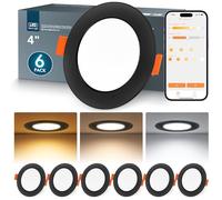 DUSKTEC Spot LED Encastrable Noir Connectée Bluetooth Alexa, 2700K-6000K Blanc Chaud et Froid Reglable Intensite, Spot IP44 Salle de Bain 10W 220V, Dimmable avec Appli Telephone, Trou 100-112mm, Lot 6
