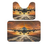 DuSky Lot de 2 tapis de bain doux en forme de U pour salle de bain, baignoire, lavable, motif avion militaire atterrissant sur les pistes de l'armée de l'air contre le beau DuSky 50 x 80 cm