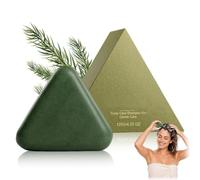 DUSPAK Shampoing Solide Vert 1 Pièce avec Filet Moussant - Savon Cheveux aux Herbes - Forme Triangulaire Antidérapant - Pour Croissance Cheveux Femme Homme