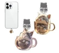 Dust Port Protector Charm, Cat Acrylic Waterproof Dustproof Plug Cover Type C Set 2 Piece for Tablet Laptop Devices Use, Home Office Work Travel Gym School Daily Use Keychain Style Accessory Safety