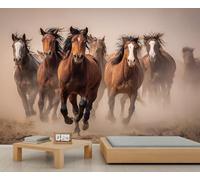 Dusty Desert & Majestic Wild Horses Wall Decal - Grand Panneau Amovible pour Décorations Intérieures Rustiques 250x175cm (Non autocollant)