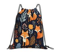 Dusviba Art Forest Fox Sac à dos avec cordon de serrage Motif feuilles