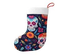 Dusviba Chaussettes de Noël en peluche Jour des morts en forme de crâne en sucre pour décoration de fête de Noël Manchette en flanelle douce Tissu polyester pour cheminée, cheminée, sac cadeau
