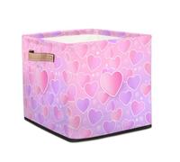 Dusviba Cube de rangement pliable avec poignée en cuir et cœur rose violet pour placard, chambre à coucher, chambre d'enfant, bureau, rangement de jouets 33 x 33 x 33 cm