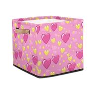 Dusviba Cube de rangement pliable avec poignée en cuir pour placard, chambre à coucher, chambre d'enfant, bureau, rangement de jouets, 33 x 33 x 33 cm, rouge et jaune