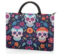 Dusviba Day of the Dead Sugar Skull Housse de transport pour ordinateur portable avec poignées, sac pour ordinateur portable de 15,6" avec poches, étanche, résistant aux chocs, pour le travail