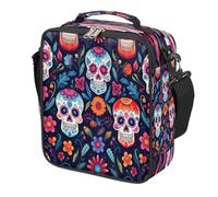 Dusviba Day of The Dead Sugar Skull Sac à déjeuner pour enfants, boîte à déjeuner isotherme réutilisable avec bandoulière, étanche, pour garçons et filles, voyage, pique-nique, camping en plein air