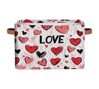 Dusviba Doodle Panier de rangement pliable en tissu avec poignées en cuir pour la Saint-Valentin, jouets, linge, grand organiseur léger et spacieux, 38,1 x 27,9 x 24,1 cm