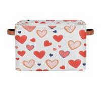 Dusviba Doodle Panier de rangement pliable en tissu avec poignées en cuir pour la Saint-Valentin, vêtements, jouets, linge, grand organiseur léger et spacieux, 38,1 x 27,9 x 24,1 cm