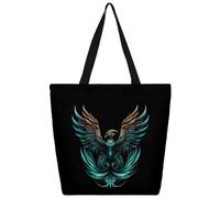 Dusviba Grand sac fourre-tout en toile à motif de phénix cool pour femme, grand sac à main ouvert réutilisable avec poche intérieure zippée, sac fourre-tout décontracté pour le shopping, le travail