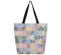 Dusviba Grand sac fourre-tout en toile avec imprimé puzzle d'autisme pour femme, grand sac à main à bandoulière réutilisable avec poche intérieure à fermeture éclair, sac fourre-tout décontracté pour