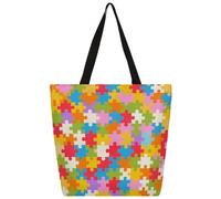 Dusviba Grand sac fourre-tout en toile avec motif puzzle d'autisme pour femme, grand sac à main à bandoulière réutilisable avec poche intérieure à fermeture éclair, sac fourre-tout décontracté pour le