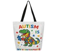 Dusviba Grand sac fourre-tout en toile pour femme, grand sac fourre-tout réutilisable pour la sensibilisation à l'autisme avec poche intérieure à fermeture éclair, sac fourre-tout décontracté pour le