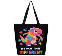 Dusviba Grand sac fourre-tout en toile réutilisable pour la sensibilisation à l'autisme avec poche intérieure à fermeture éclair, sac fourre-tout décontracté pour le shopping, le travail, les voyages