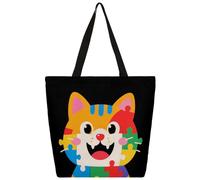 Dusviba Grand sac fourre-tout en toile réutilisable pour la sensibilisation à l'autisme, motif chat mignon, pour femme, grand sac à main à bandoulière réutilisable avec poche intérieure à fermeture