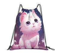 Dusviba Lovely Cat Starry Sky Sac à dos avec cordon de serrage | Sac de sport léger en polyester résistant à l'eau pour le sport, les voyages, l'école, le yoga, la plage, le shopping