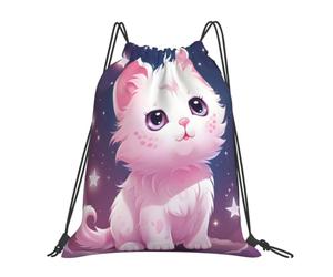 Dusviba Lovely Cat Starry Sky Sac à dos avec cordon de serrage | Sac de sport léger en polyester résistant à l'eau pour le sport, les voyages, l'école, le yoga, la plage, le shopping