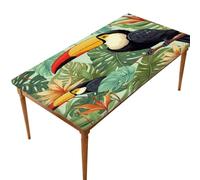 Dusviba Nappe ajustée en feuille de palmier tropicale toucan pour table rectangulaire de 1,5 m, bord élastique, imperméable, résistant aux déversements, pour intérieur et extérieur, fête, vacances