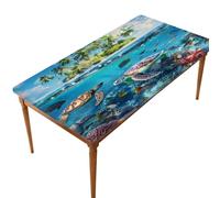 Dusviba Nappe ajustée tortue de mer tropicale pour table rectangulaire de 1,5 m, bord élastique, imperméable, résistant aux déversements, pour intérieur et extérieur, fête, vacances, salle à manger