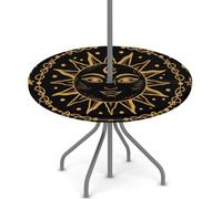 Dusviba Nappe ronde de style bohème avec trou pour parasol et fermeture éclair, bord élastique ajusté, en polyester imperméable, pour pique-nique, barbecue, jardin, camping, 91 à 111 cm