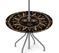 Dusviba Nappe ronde de style bohème avec trou pour parasol et fermeture éclair, bord élastique ajusté, en polyester imperméable, pour pique-nique, barbecue, jardin, camping, 114 à 142 cm