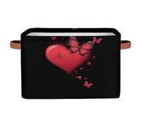Dusviba Panier de rangement pliable en tissu avec poignées en cuir et papillons pour la Saint-Valentin, pour vêtements, jouets, linge, grand organiseur léger et spacieux, 38,1 x 27,9 x 24,1 cm