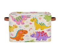 Dusviba Panier de rangement pliable en tissu avec poignées en cuir, motif sucettes de dinosaure, dessin animé, avec couvercles, pour vêtements, jouets, linge, grand, léger, spacieux, 38 x 28 x 24,6 cm