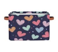 Dusviba Panier de rangement pliable en tissu avec poignées en cuir pour la Saint-Valentin avec couvercles pour vêtements, jouets, linge, grand organiseur léger et spacieux, 38,1 x 27,9 x 24,1 cm