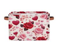 Dusviba Panier de rangement pliable en tissu avec poignées en cuir pour la Saint-Valentin, jouets, linge, grand organiseur léger et spacieux, 38,1 x 27,9 x 24,1 cm